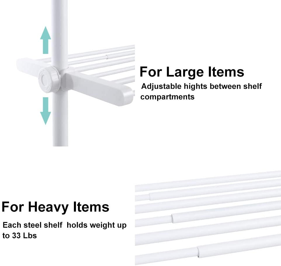 Bathroom Organizer, 4-Tier Over-The-Toilet Storage, Adjustable Floor to Ceiling Storage Cabinet, Metal Bathroom Shelves for Small Room, Saving Space, 65 to 116 Inch Tall, White