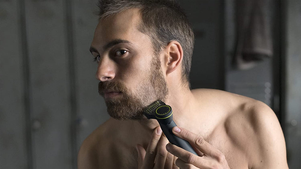 Oneblade Pro Face Shaver Trimmer with Rechargeable 90Min Li-Ion Battery, 1 Hour Charge Time, 14-Length Precision Comb and LED Digital Display, Chrome, QP6530/15
