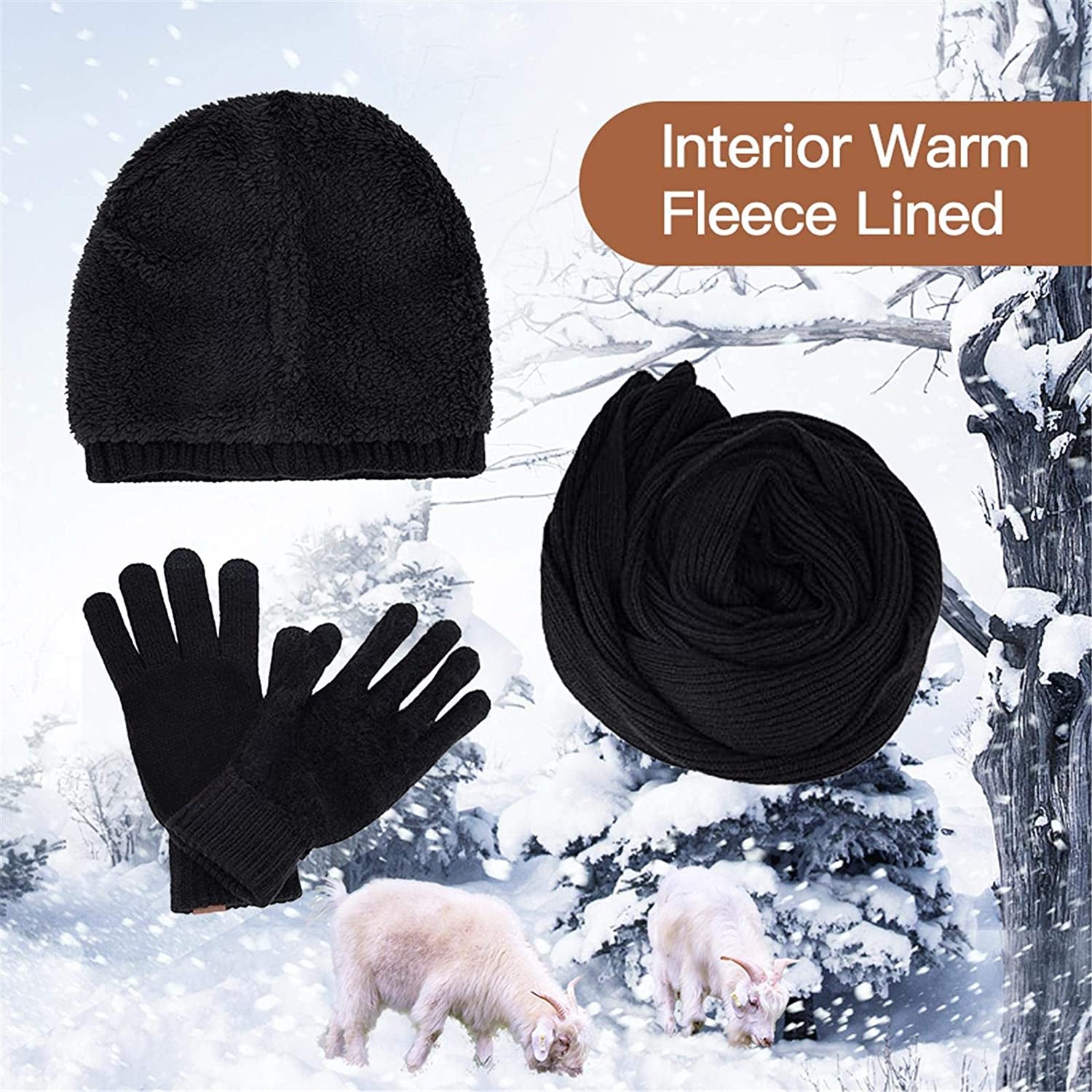 3 Pieces Winter Beanie Hat Scarf Touchscreen Gloves Set for Men&Women Warm Fleece Lining Knit Hat Scarves Slouchy Beanie