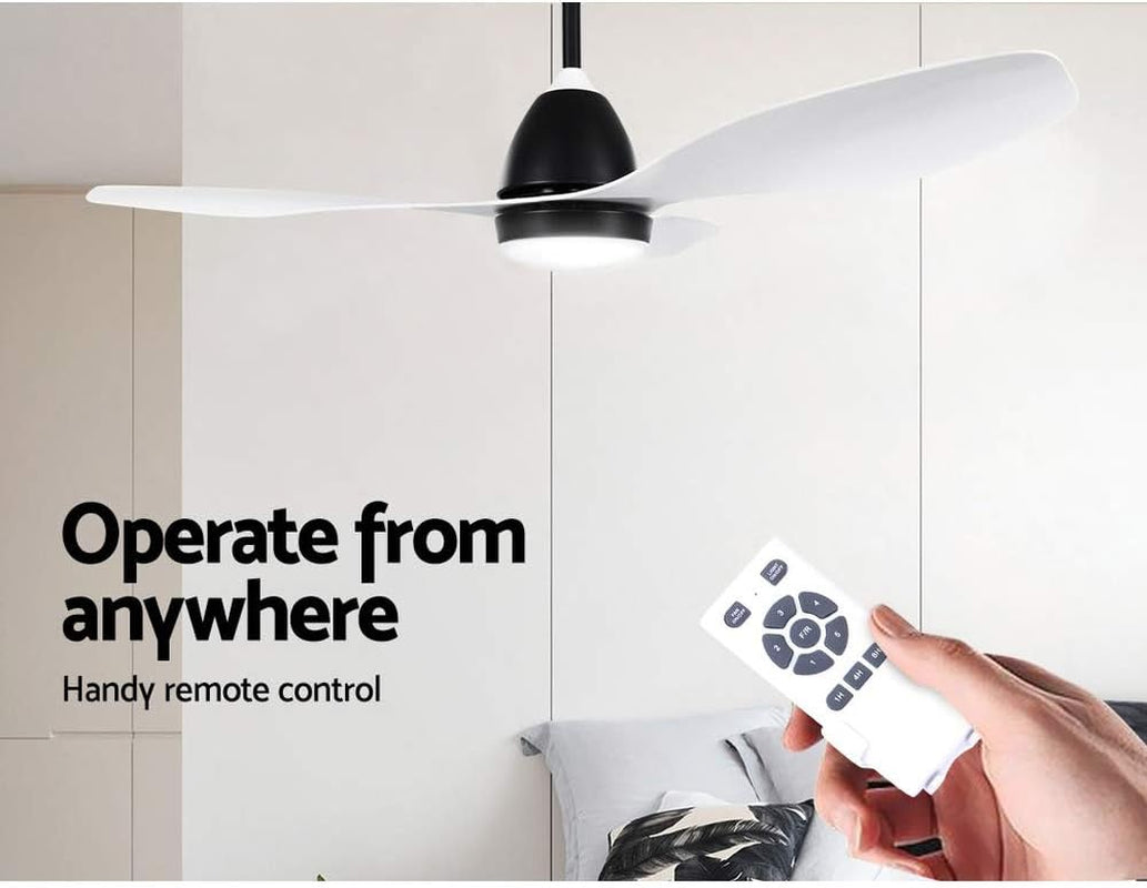 48'' Ceiling Fan Light Remote Control DC Motor White 3 Blades 1300Mm