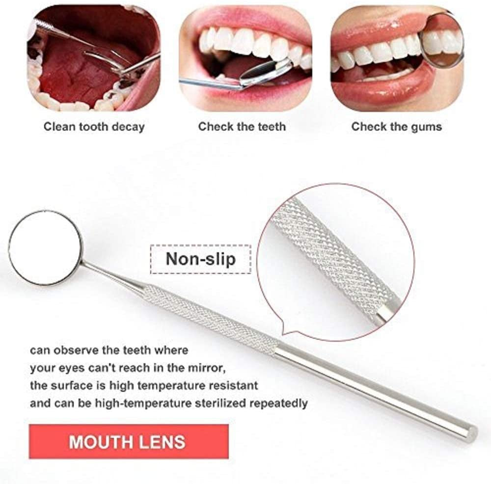 Dental Cleaning Tools 6 Pack, Professional Dental Hygiene Kit Teeth Tool Set for Home Use Stainless Steel Mouth Mirror Tweezers Dental Picks Oral Care Set to Remover Tartar, Tooth Scraper