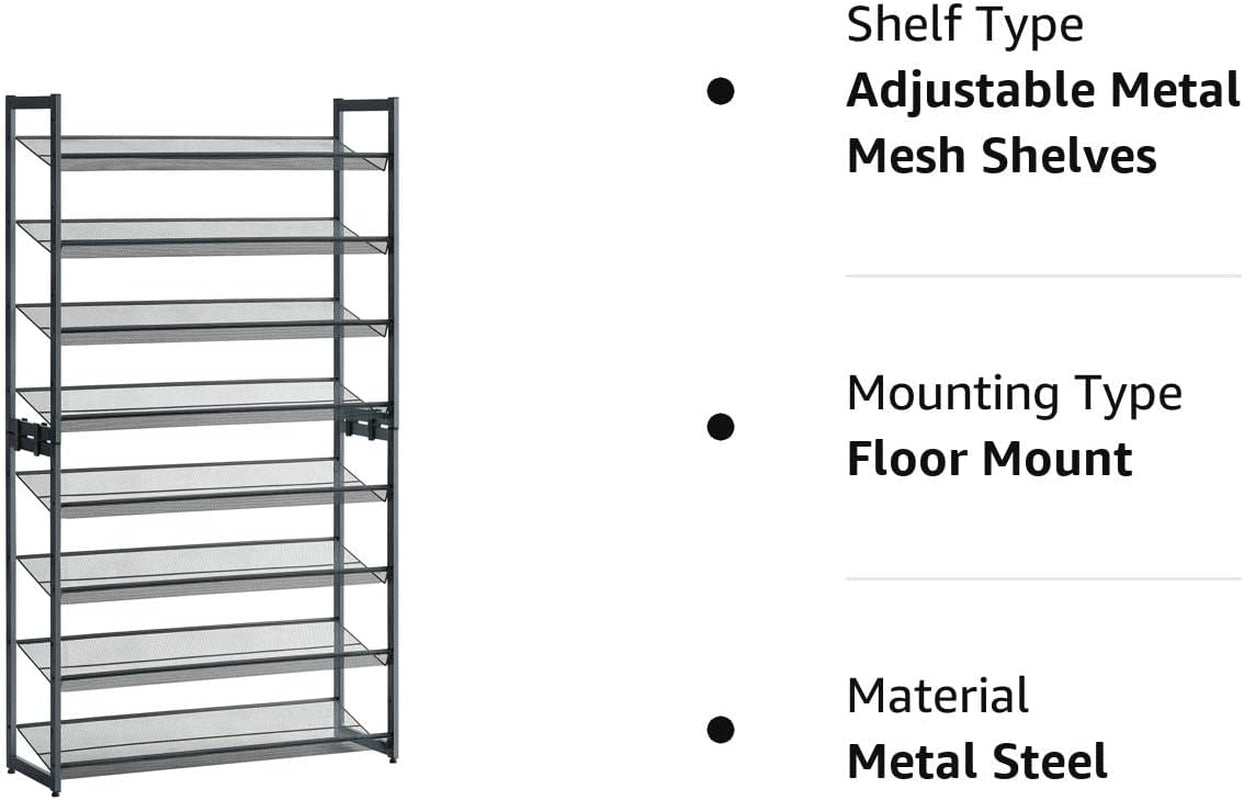 Shoe Rack, 8-Tier Shoe Organizer, Metal Shoe Storage for Garage, Entryway, Set of 2 4-Tier Stackable Shoe Shelf, with Adjustable Flat or Angled Shelves, Holds 32-40 Pairs, Grey