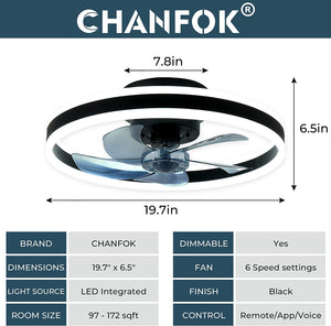 Smart Ceiling Fans with Lights Compatible with Alexa and Google Assistant 20", Low Profile Ceiling Fan with Lights Remote,App Control,6 Speed Reversible Blades for Bedroom/Living Room