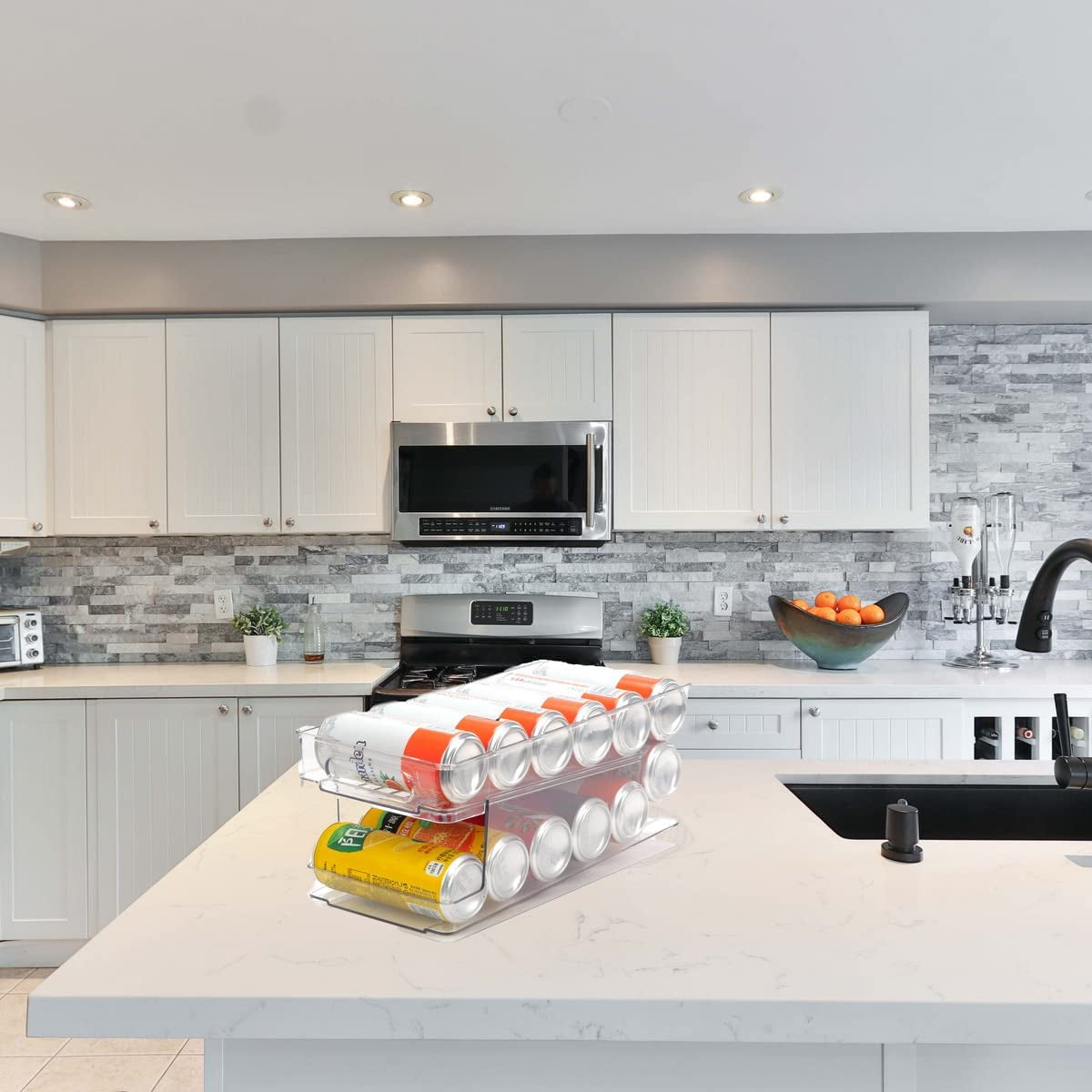 2-Layer Fridge Rolling Cans Dispenser Scrolling Cans Tins Holder Rack Fridge Storage Organiser Bin for Fridge Soda Beer Kitchen Cupboard Pantry Refrigerator Freezer