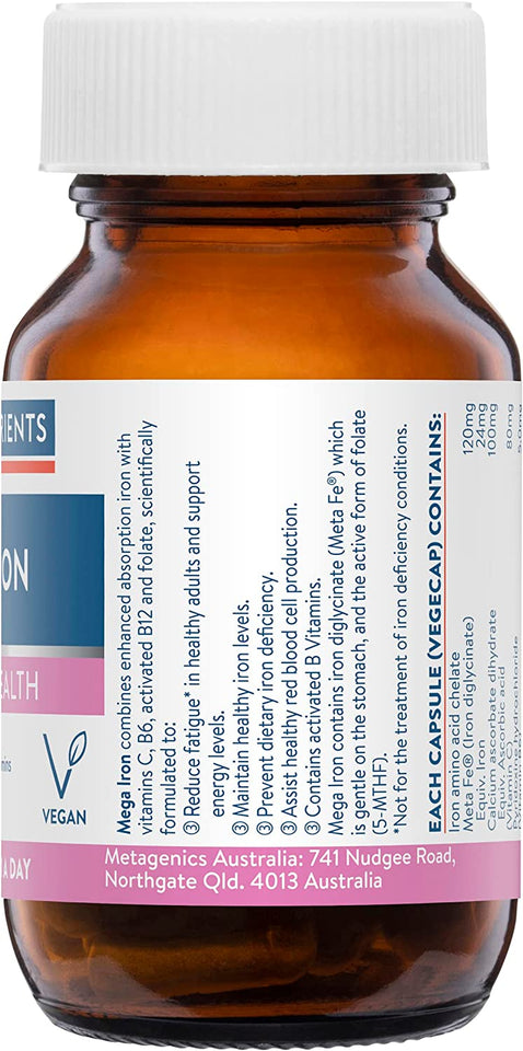 Mega Iron with Activated B Vitamins, 30 Capsules