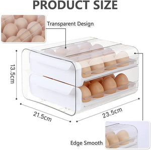 Egg Holder for Refrigerator, Double-Layer 32 Grid Egg Holder, Fridge Egg Drawer Organiser, Refrigerator Storage Egg Tray, Stackable Egg Container Drawer, Clear Plastic Egg Organizer