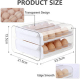 Egg Holder for Refrigerator, Double-Layer 32 Grid Egg Holder, Fridge Egg Drawer Organiser, Refrigerator Storage Egg Tray, Stackable Egg Container Drawer, Clear Plastic Egg Organizer