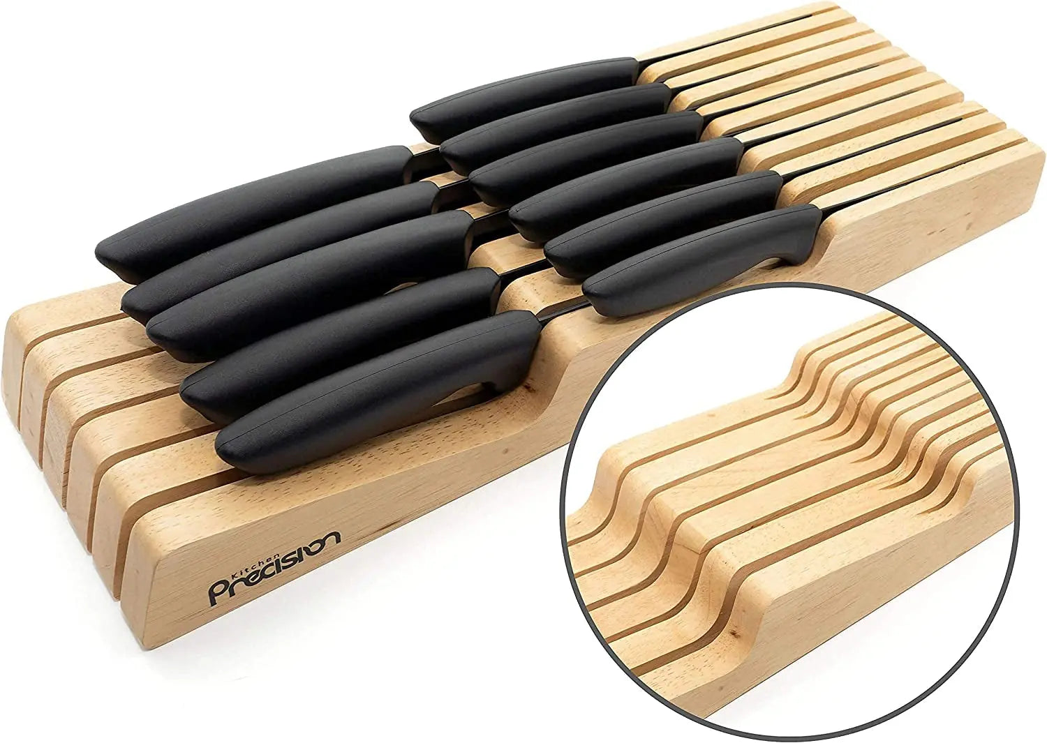 Knife Block Drawer Organiser - Holds 11 Knives - Large and Small - Hevea Hardwood Knife Holder Cutlery Tray - Kitchen Storage & Organisation - Home Décor Products - Wood, Wooden
