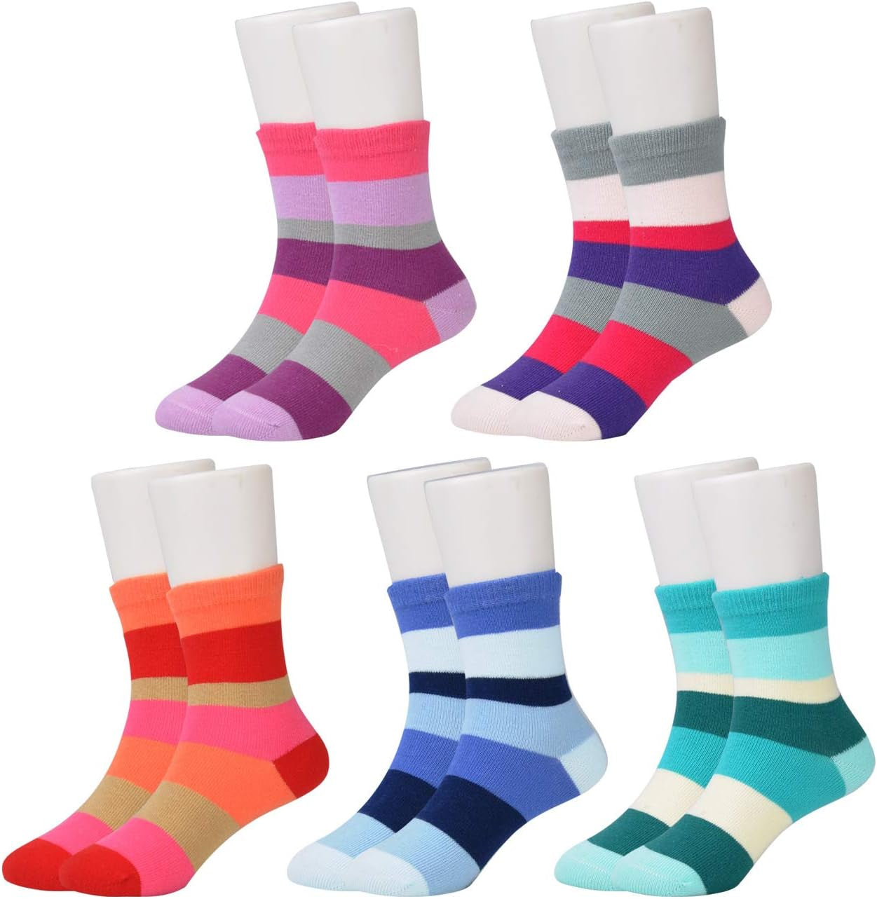 Kids Girls' 5 Pack Seamless Rainbow Stripes Crew Socks