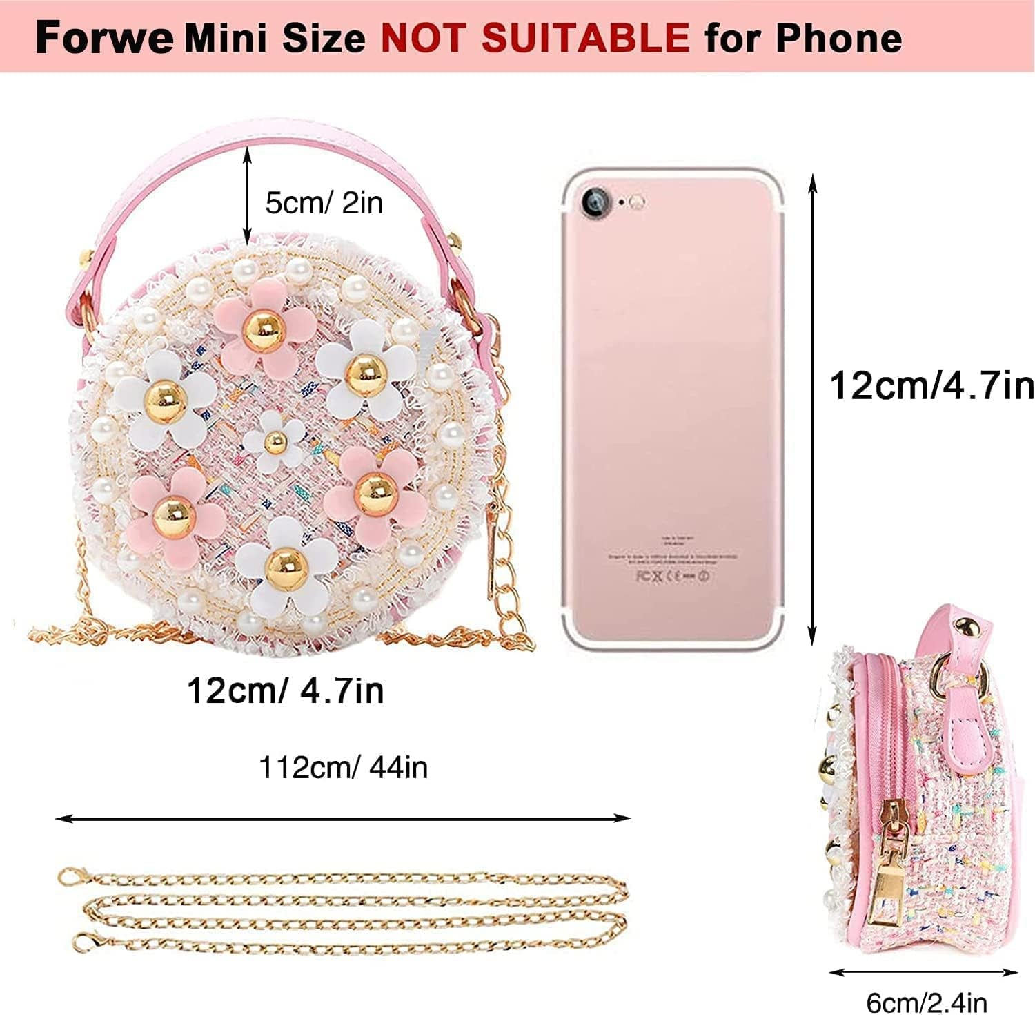 Forwe Little Girls Toddler Crossbody Purse with Pearl Flowers Mini Cute Princess Handbags Shoulder Chain Bag