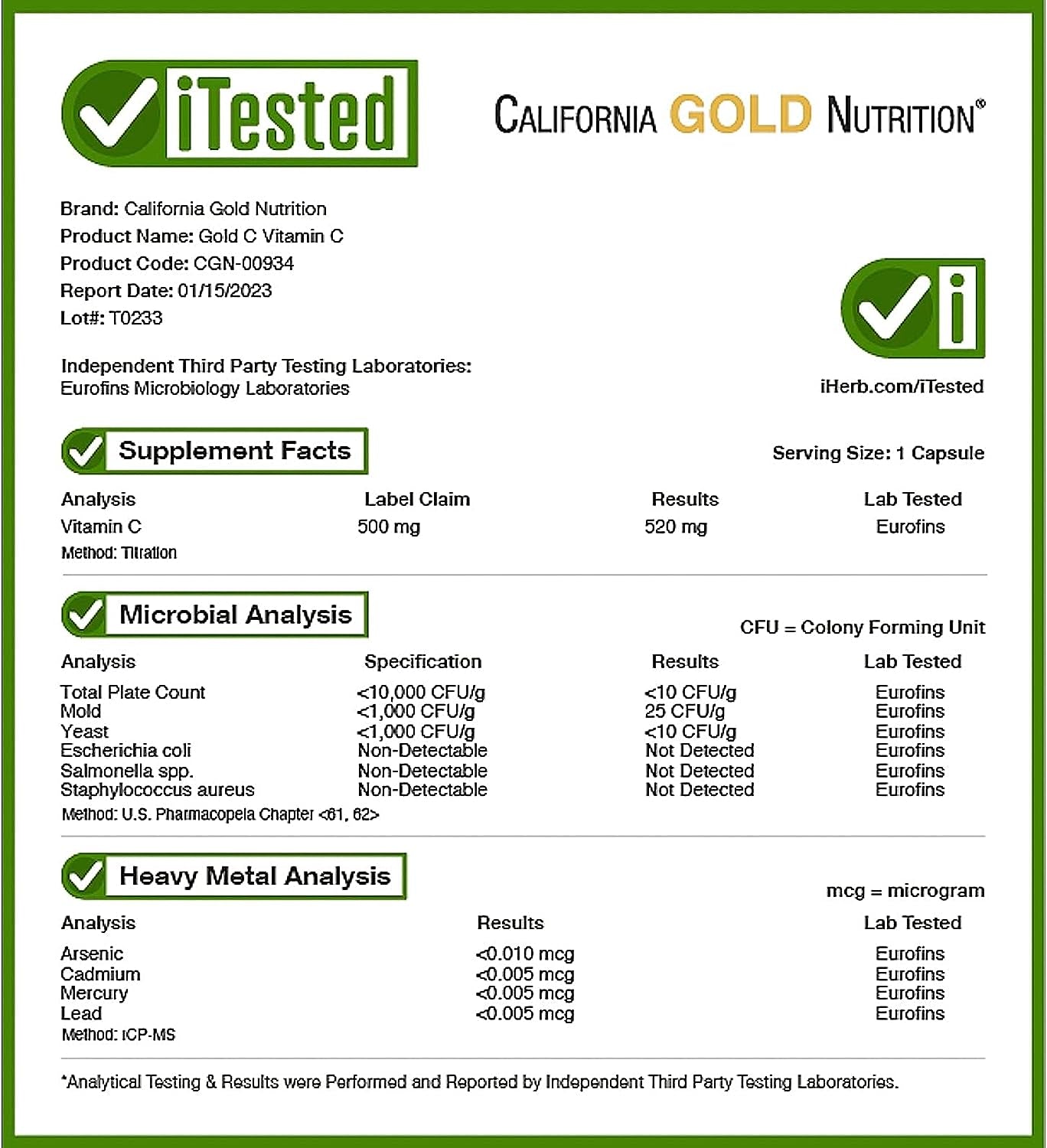Gold C Vitamin C 500 Mg 240 Veggie Caps