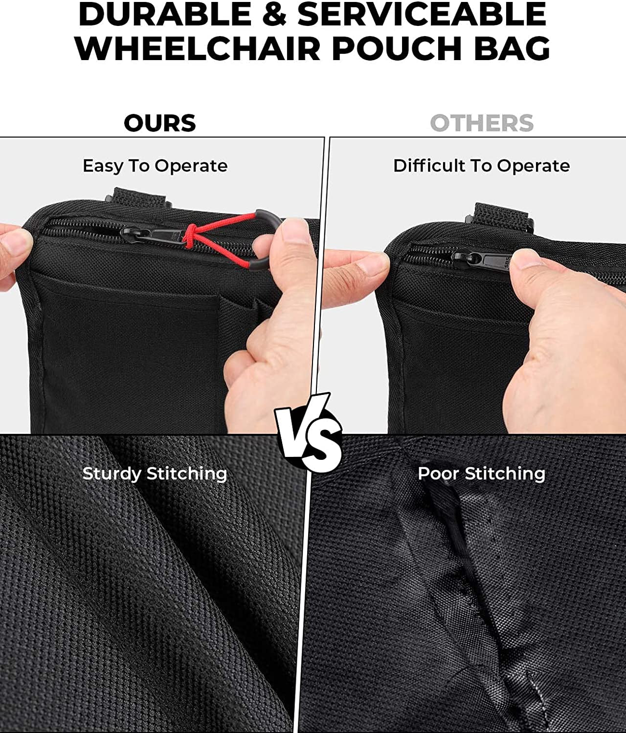 Wheelchair Pouch Bag for Walker, Rollator Walker Bags for Armrest Organizer Wheelchair, Wheelchair Side Pouch with 5 Pocket, Walker Accessories Bag with Cup Pocket
