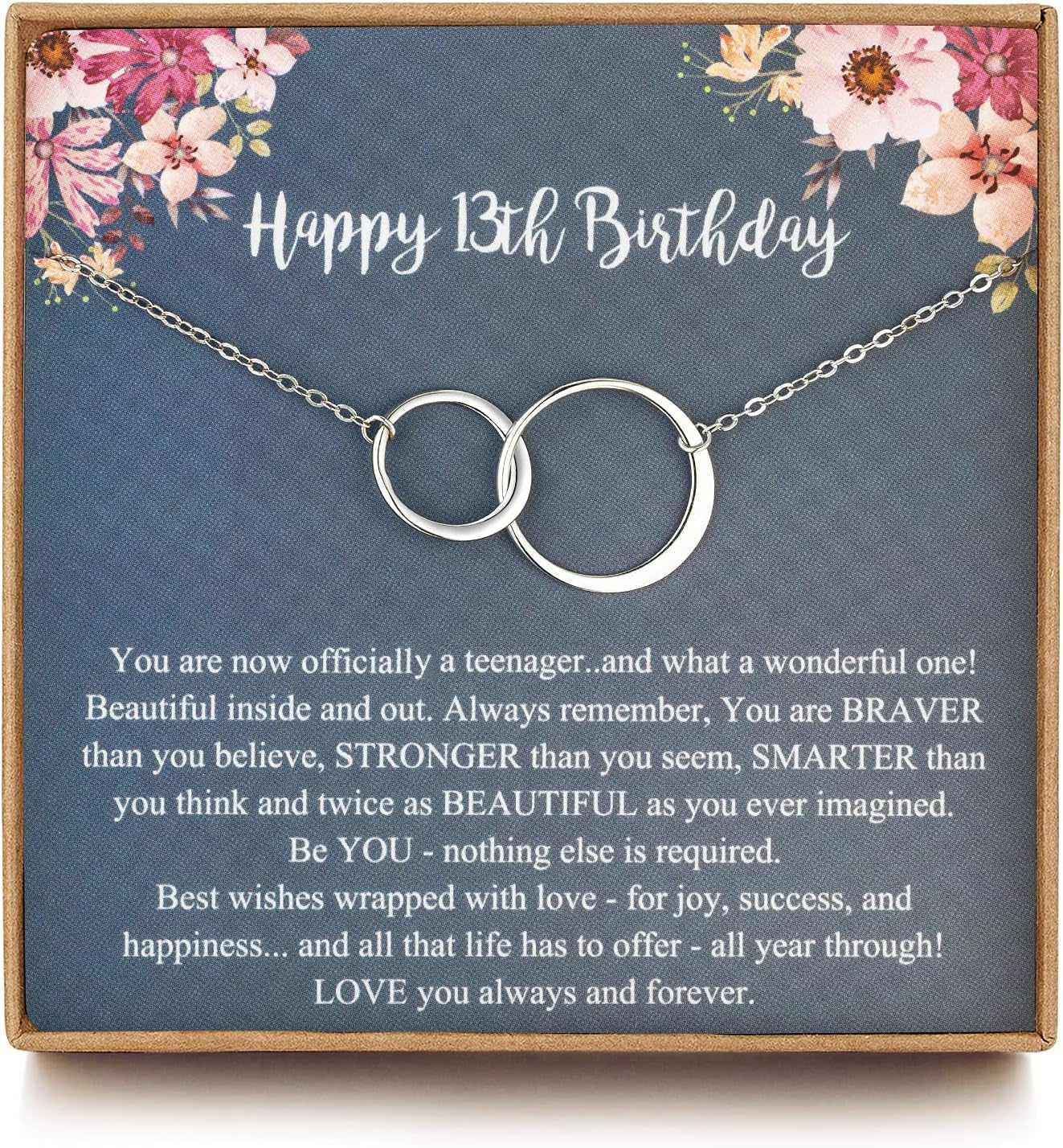Sweet 13Th Birthday Gifts for Girls, Birthday Gifts for Her, Presents for 13 Year Old Girls, Sterling Silver 2 Ring Birthday Necklace, Friendship Gifts Birthday Jewelry, Sterling Silver Silver