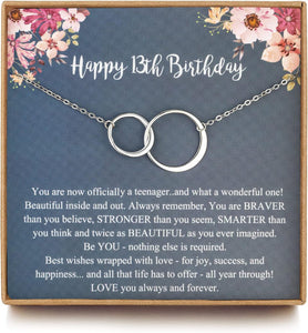 Sweet 13Th Birthday Gifts for Girls, Birthday Gifts for Her, Presents for 13 Year Old Girls, Sterling Silver 2 Ring Birthday Necklace, Friendship Gifts Birthday Jewelry, Sterling Silver Silver
