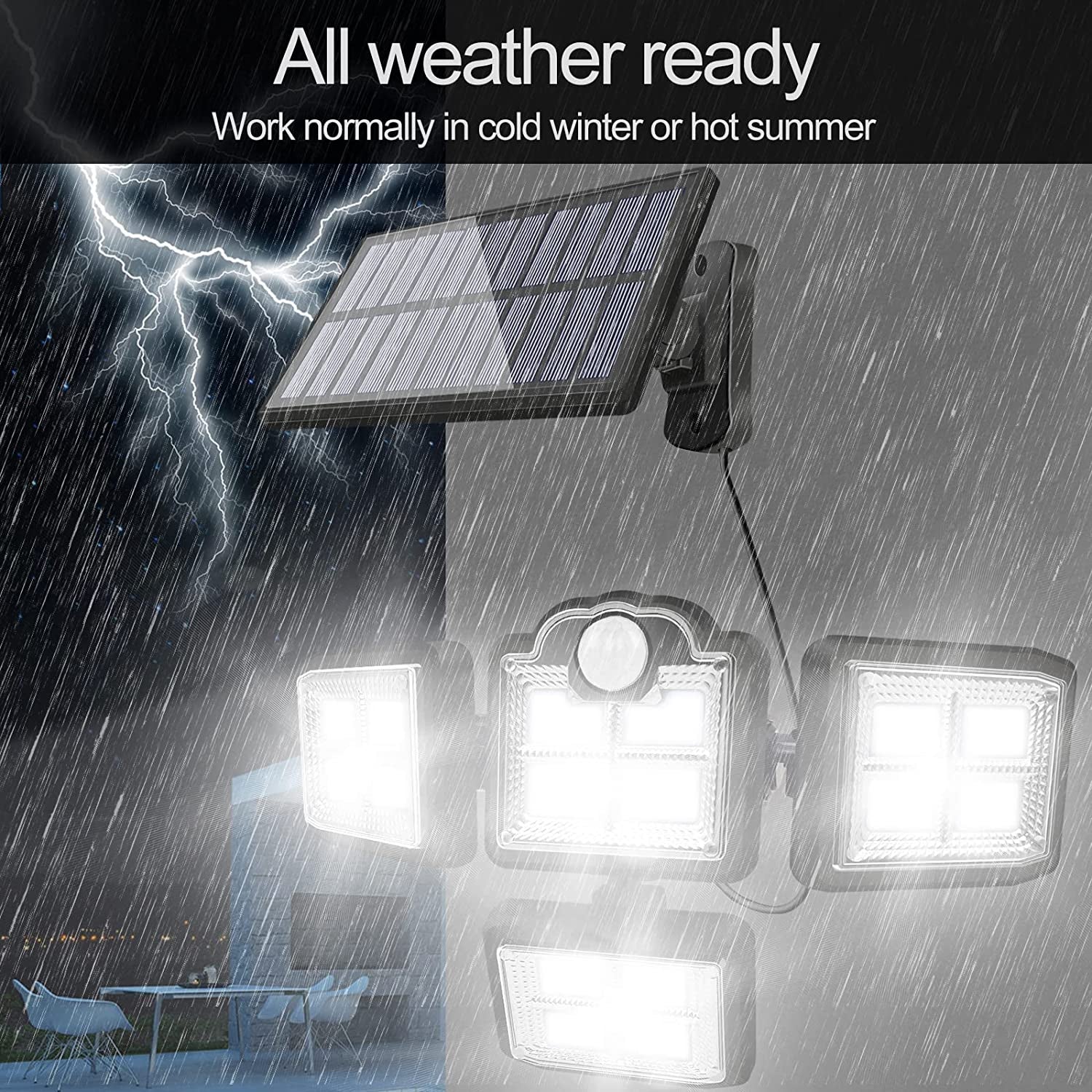 Solar Lights Outdoor, Motion Sensor Security Lights, Separate Solar Panel, 4 Adjustable Head, 198 LED 300° Wide Angle, Waterproof Wall Lights for Porch Yard Garage Pathway