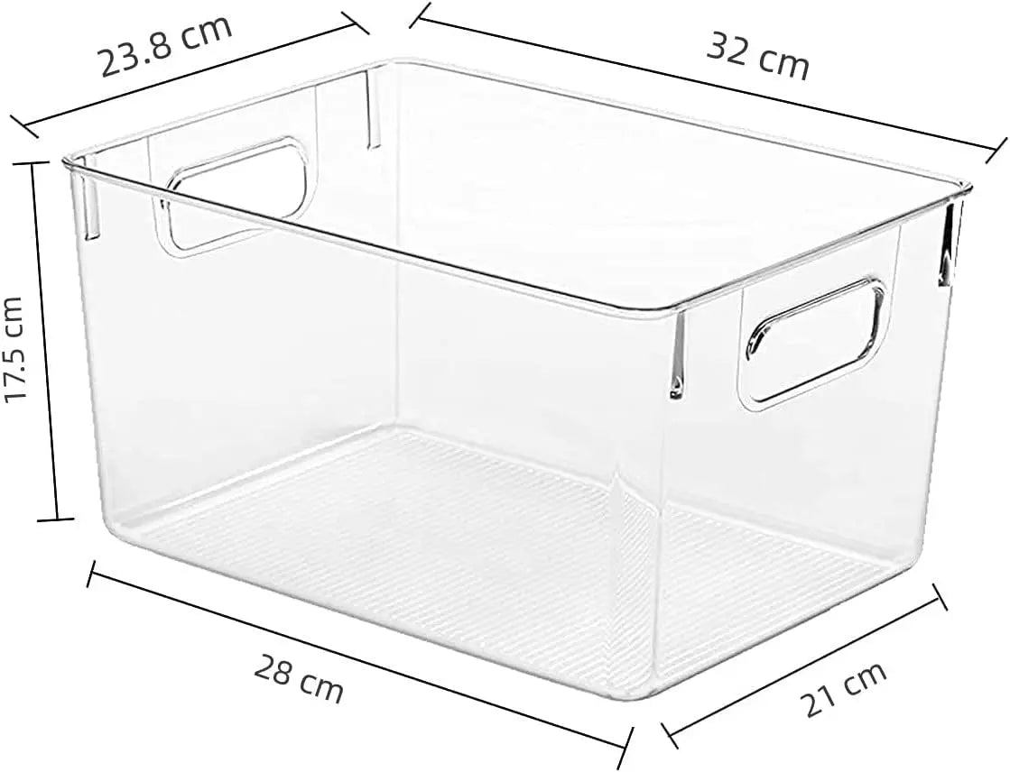 [4 Pack]  Extra Large Clear Storage Containers Pantry Organiser for Closet, Pantry, under Sink, Bathroom - Stackable Plastic Storage Bins with Handle for Cabinet, Cupboard, Kitchen & Home Organisation