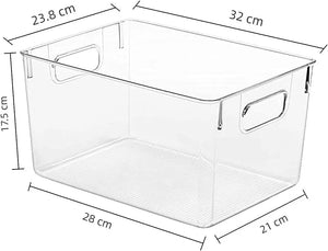 [4 Pack]  Extra Large Clear Storage Containers Pantry Organiser for Closet, Pantry, under Sink, Bathroom - Stackable Plastic Storage Bins with Handle for Cabinet, Cupboard, Kitchen & Home Organisation