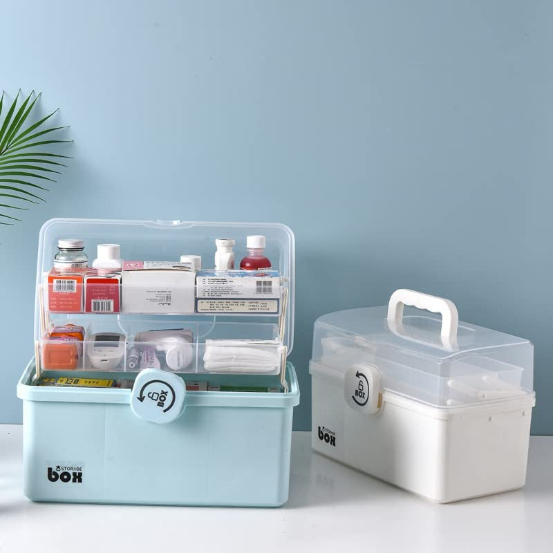 3 Layer Medicine Organizer Box First Aid Health Emergency Storage Box Large Capacity Medicine Storage Bins with Lid (White)