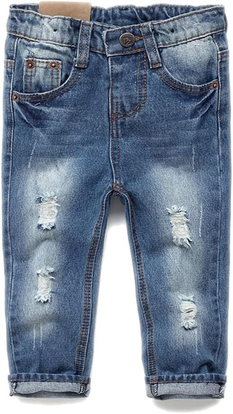 Baby Girl Boy Jeans,Little Kid Elastic Band inside Ripped Denim Pants…
