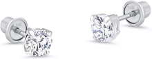 Load image into Gallery viewer, 14K White Gold 2-6Mm Basket round Solitaire Cubic Zirconia Children Screw Back Baby Girls Earrings
