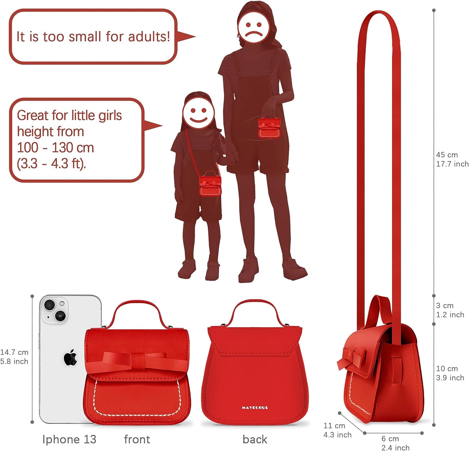Girls Mini Shoulder Bag Little Girls Handbag with Bow Knot Mini Flap Bag Purse Small Wallet Bag Crossbody Bag for Girls Kids Toddler Age 2-5 Years Old Height 80-110Cm/31.5"-43.3"