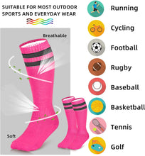 Load image into Gallery viewer, Kids Soccer Socks, [3 Pairs] Stripes Knee High Tube Socks Sport Kids Stockings for Child Young Boys and Girls (US Size 3-6）
