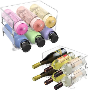 Plastic Water Bottle Organizer, 2 Pack Stackable Water Bottle Storage Rack Organizer for Kitchen Cabinets Countertop, Pantry, Fridge, Wine and Water Bottle Holder Hold 6 Bottles
