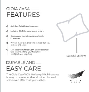 Luxury Pillowcase - 100% Pure Mulberry Silk on Both Sides - Soft anti Wrinkle, Hypoallergenic, Washable Bed Pillowcases - Premium Pillow Cover That Protects Your Hair and Skin - White
