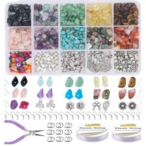 933Pcs Irregular Chips Stone Beads Kit with Ear Wire Spacers Elastic String Jump Rings for DIY Jewellery pattanaustralia
