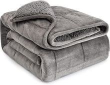 Load image into Gallery viewer, Sherpa Weighted Throw Blanket for Adults, Grey Flannel 15 Pounds Heavy Blanket, Twin-Size Super Soft Fleece and Sherpa Extra Warm Bed Blanket for Couch, Bed, Chair, Sofa,60 X 80 Inches，15 Lbs
