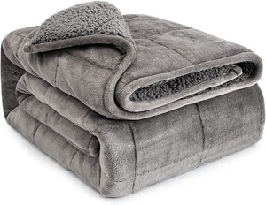 Sherpa Weighted Throw Blanket for Adults, Grey Flannel 15 Pounds Heavy Blanket, Twin-Size Super Soft Fleece and Sherpa Extra Warm Bed Blanket for Couch, Bed, Chair, Sofa,60 X 80 Inches，15 Lbs