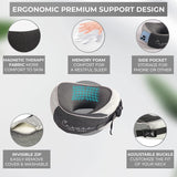 Neck Pillow - 100% Pure Memory Foam Neck Travel Pillow with 360 Degree Comfortable & Breathable Head and Neck Support, Includes Luxury Bag, Eye Mask & Earplugs for Airplane, Car (Black & Grey)