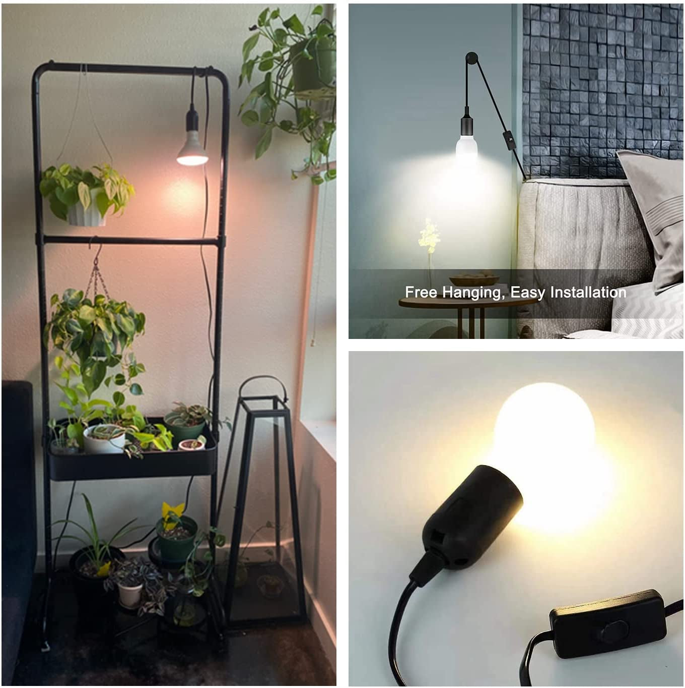 E27 Hanging Lantern Cord Cable, 2 Packs 3.7M Light Lamp Cord Set Plug in Hanging Light Kit with On/Off Switch for Bedroom Plant Growth Light