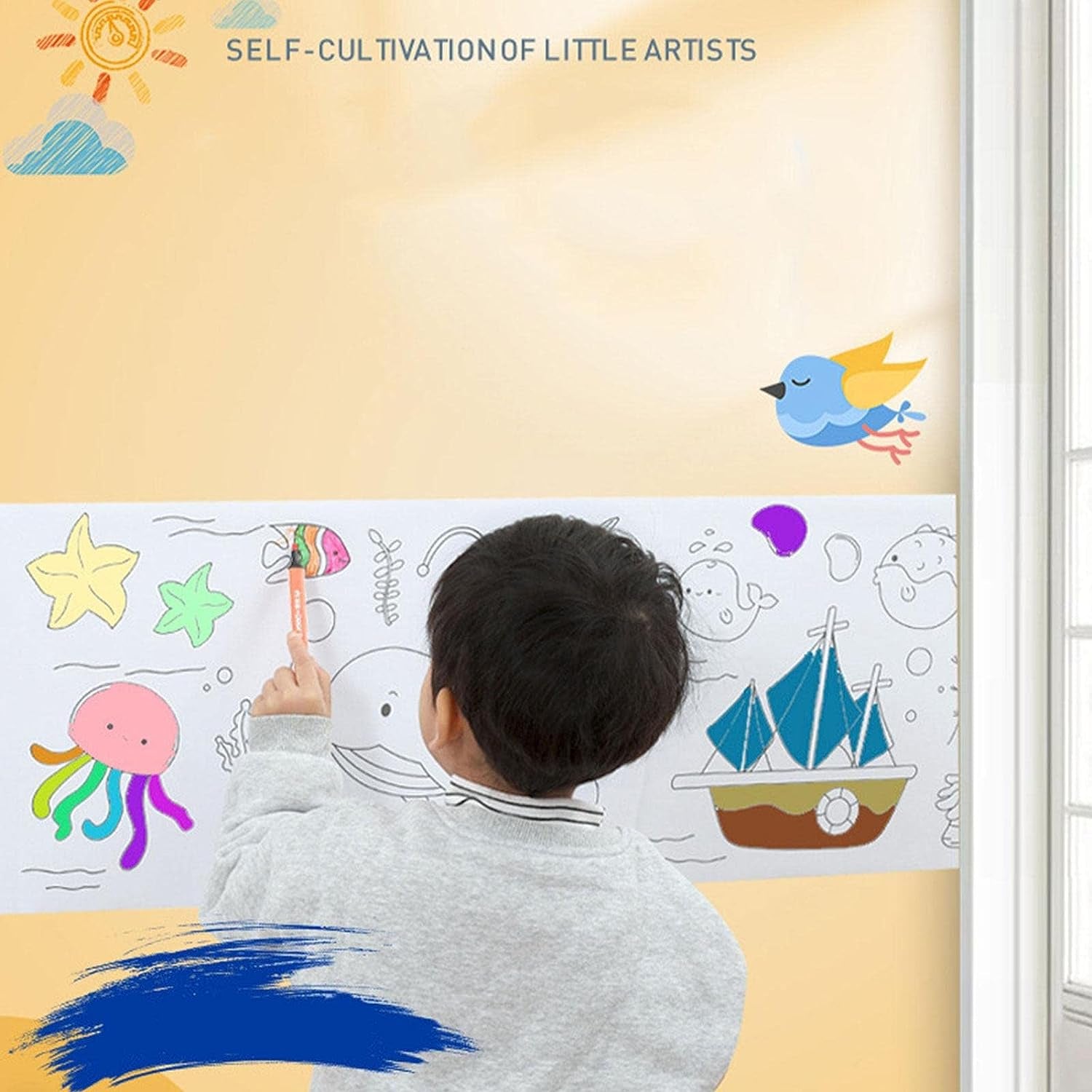 Children'S Drawing Paper | Sticky Drawing Roll Paper | DIY Wall Coloring Stickers Childrens Drawing Paper Roll for Kids Gift
