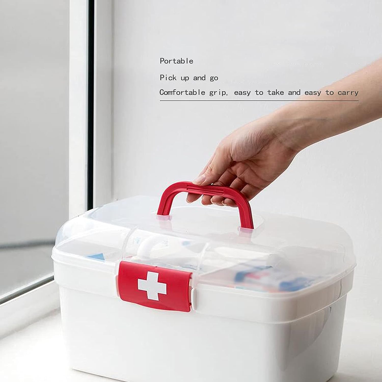 Multi-Purpose First Aid Kit, Storage Container Box with Detachable Tray, Medicine Lock Box for Safe Medication Storage,L
