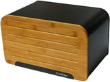 Bread Bin with Cutting Board Lid Steel Bread Box with Bamboo Lid Large Loaf Container,35*20*21.5Cm (Black)