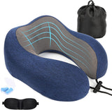 Pain Relief Memory Foam Neck Pillow for Travel in Car U Shape Travel Pillow Airplane with Eye Mask Set