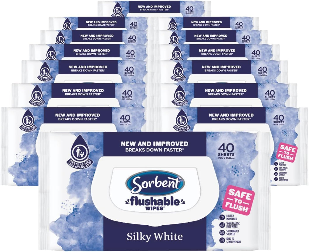 Silky White Flushable Wipes 40 Sheets (Pack of 14)