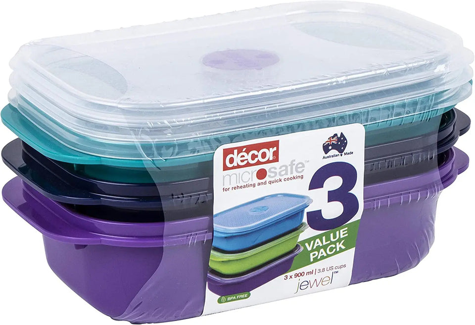 Microsafe  Oblong Jewel Container, Pack of 3 Pieces, 900Ml Capacity, Assorted