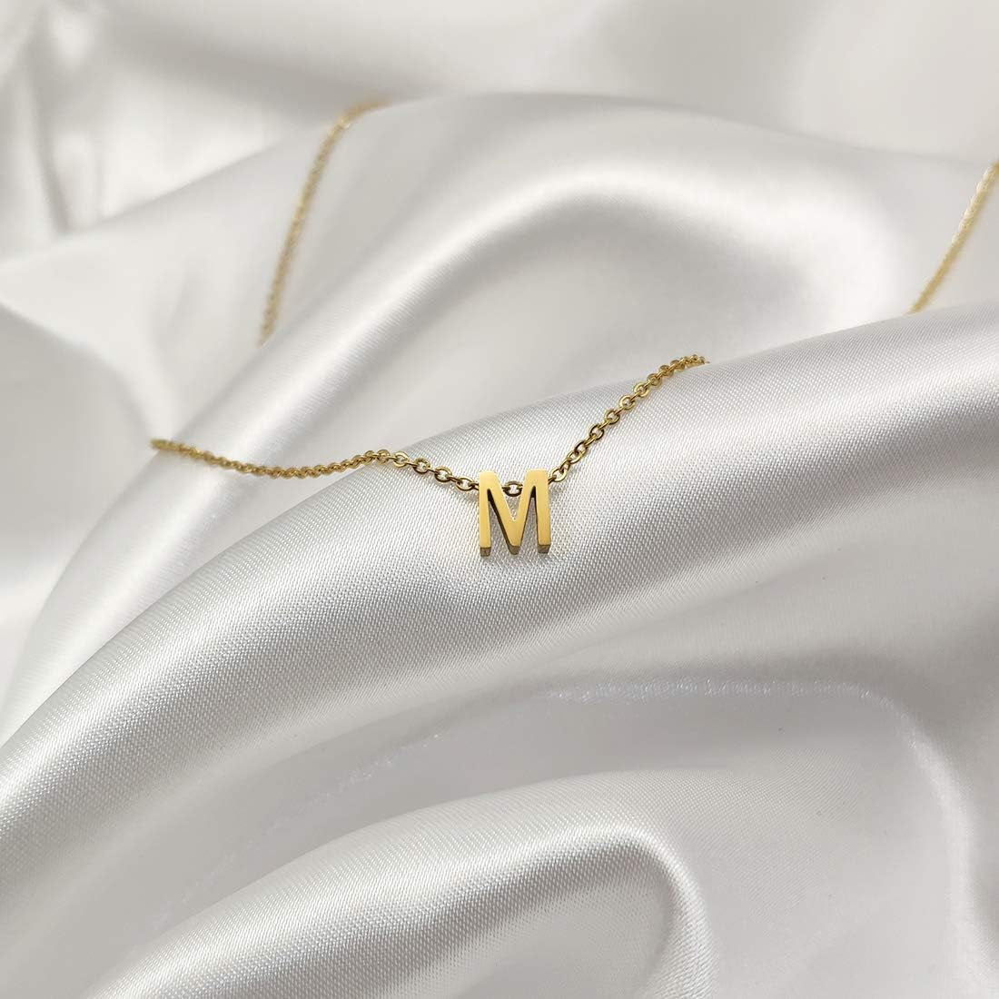 Small Initial Necklace 18K Gold Plated Stainless Steel Tiny Letter Necklace Personalized Monogram Name Necklace for Women Girls