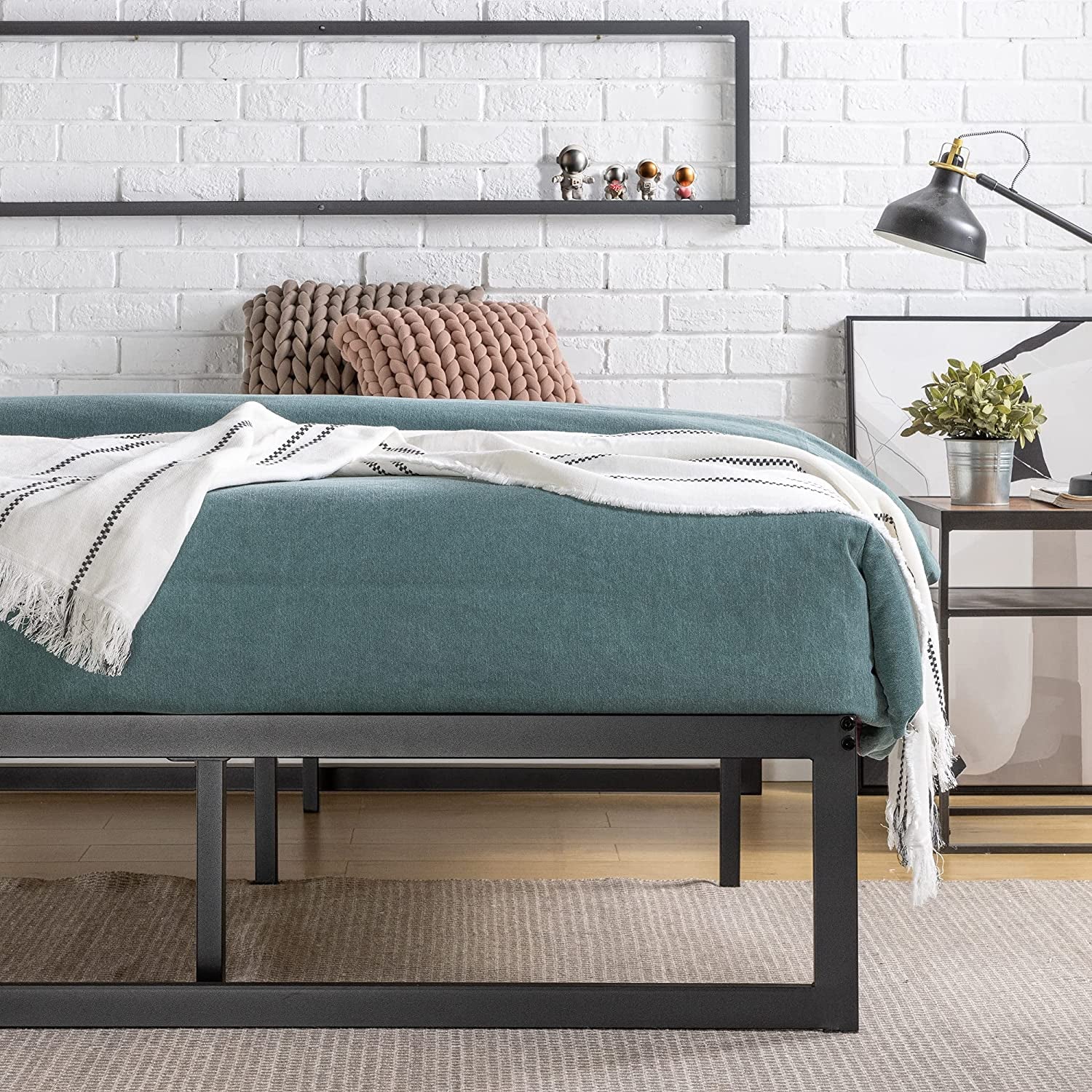 Quick Lock 35Cm Double Bed Frame/Under Bed Storage, Metal Bed Base, Metal Slats, Easy Assemble / 5Yr Warranty - Black