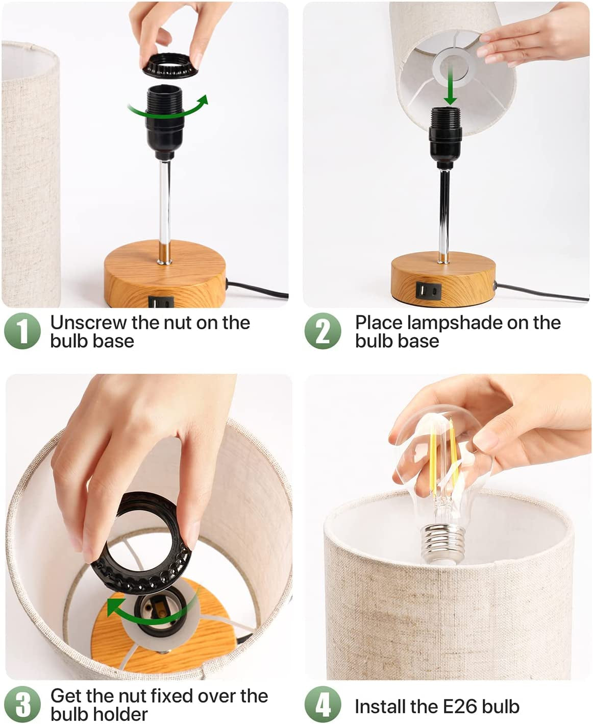 Bedside Lamp Touch Control Table Lamp with USB A+C Charging Ports 3-Way Dimmable Nightstand Lamp with Linen Fabric Shade for Bedroom Living Room