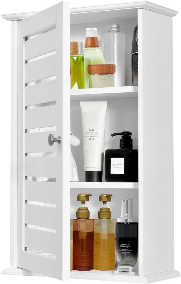 Wall Mounted Bathroom Cabinet, Wooden Medicine Cabinet with 2 Adjustable Shelves, Versatile Hanging Cupboard with Reversible Door for Living Room, Kitchen, Entryway, White