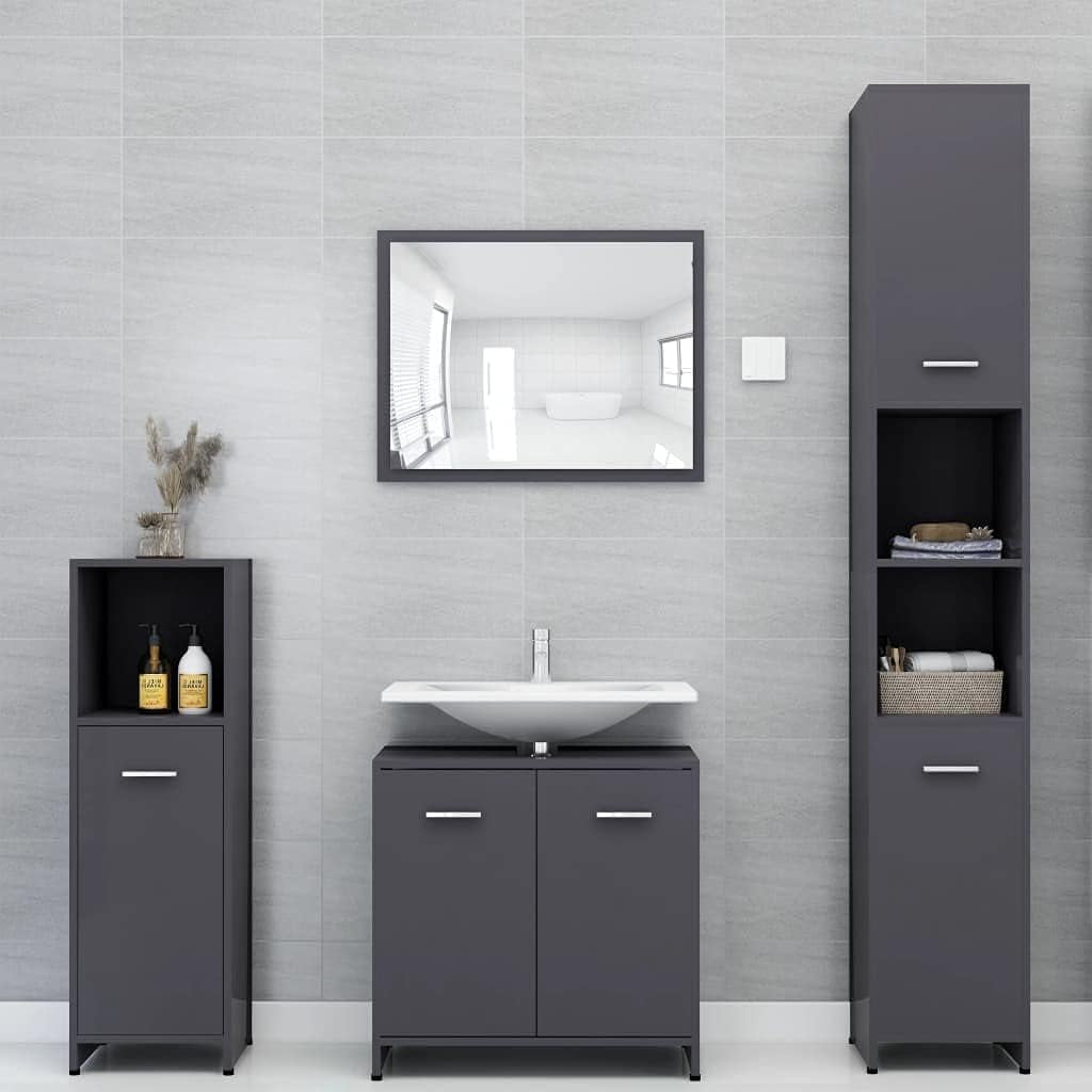 Bathroom Cabinet Indoor Home Laundry Room Washroom Toilet Rack Cupboard Storage Cabinet Shelf Furniture Grey Engineered Wood