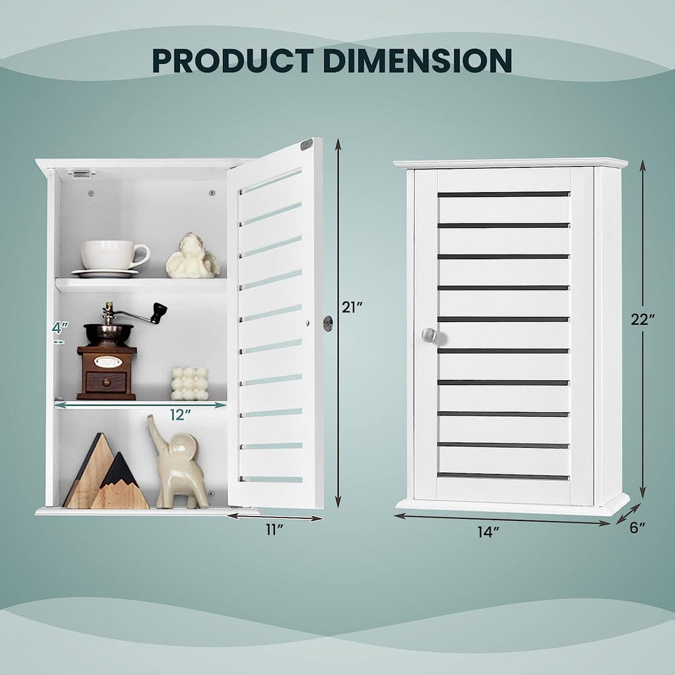 Wall Mounted Bathroom Cabinet, Wooden Medicine Cabinet with 2 Adjustable Shelves, Versatile Hanging Cupboard with Reversible Door for Living Room, Kitchen, Entryway, White
