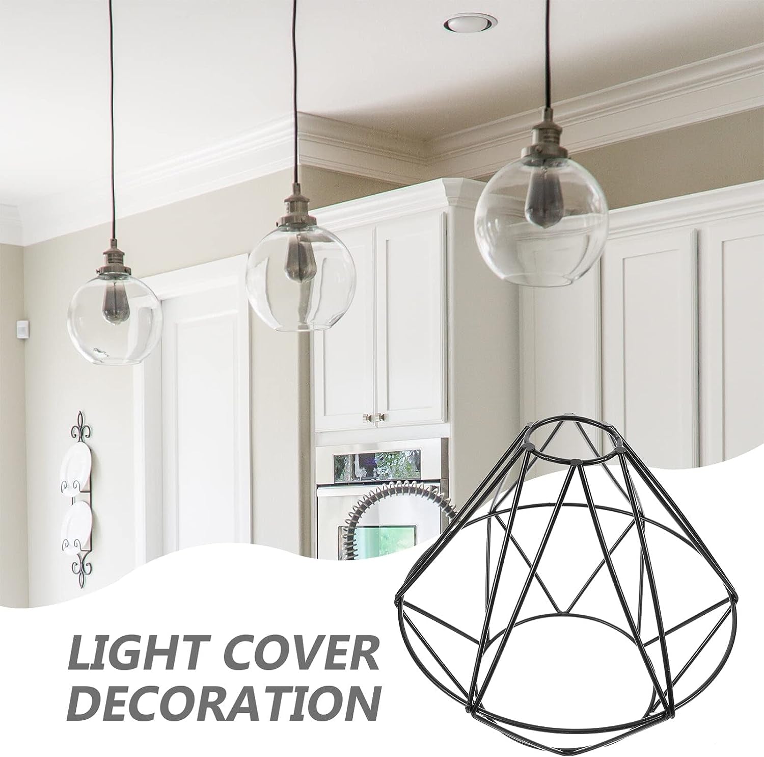 Metal Wire Cage Lamp Guard Ceiling Fan Light Covers Black Vintage Style Light Cage Iron Wire Diamonds Shape Industrial Ceiling Fixture Lamp Shade for Pendant Lights 20Cm