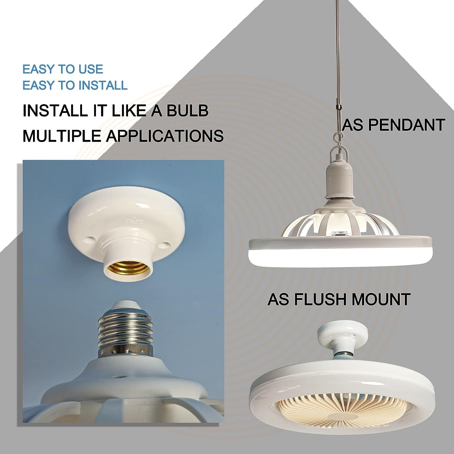 Socket Fan Light Ceiling Fan with Led Light Small Fan Lamp,High Brightness with Breeze,E27 Base,Switch Control,For Top of Desk Tent Garage Storage Room Dressing Room Other Small Rooms (Fan Light Only)