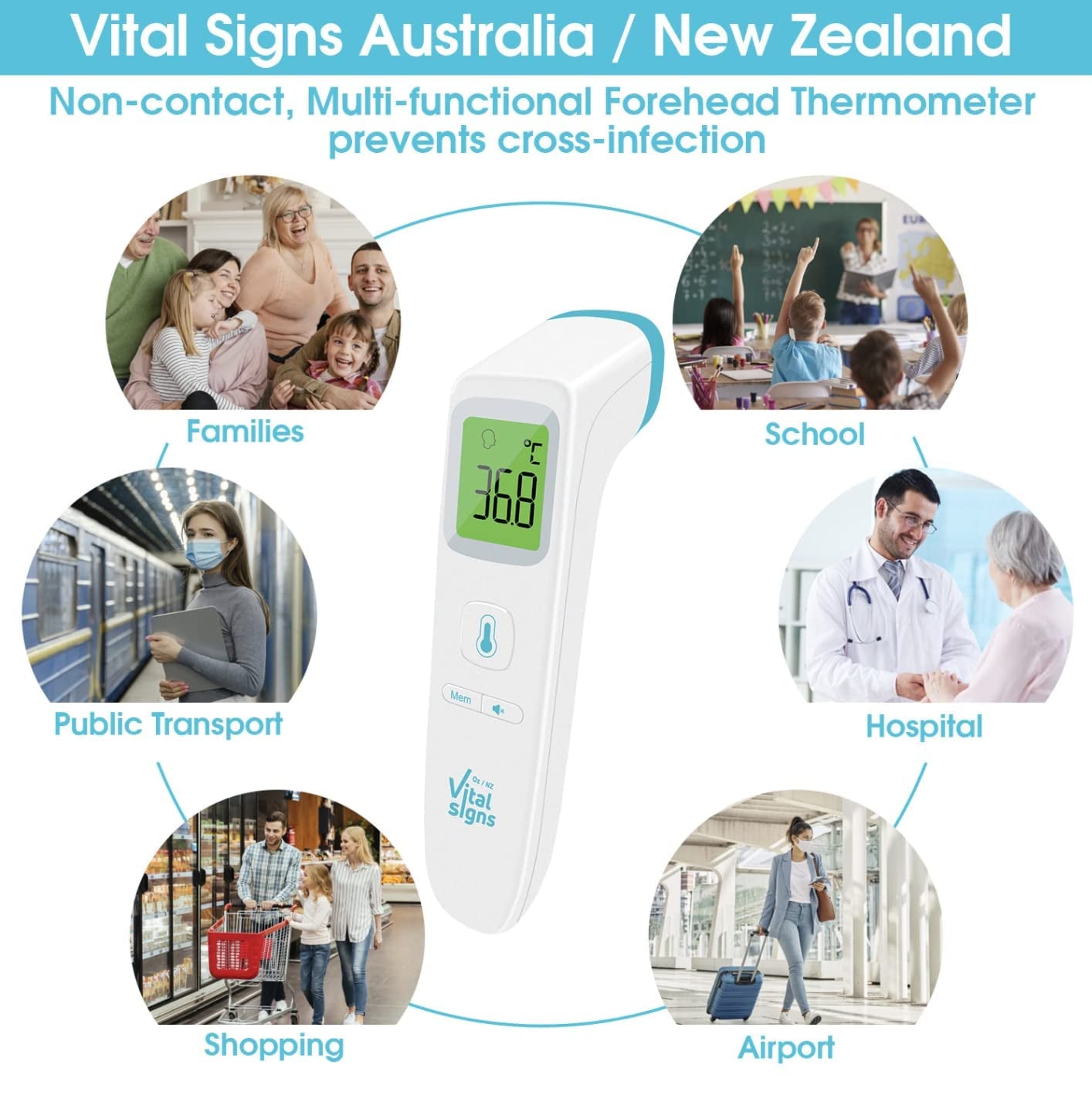 Digital Forehead/Body Temperature Non-Contact Baby Thermometer with Infrared Sensors, Also for Kids and Adults, Food/Drinks/Room Readings, Personal Fever Check Alarm, Silent Mode, LED Screen 3 Colours