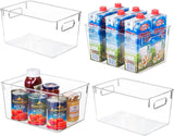 Clear Plastic Storage Bins, 4 Pack Perfect Pantry Organizers and Storage Containers Refrigerator Organizer Bins with Handles Kitchen Cabinet Freezer Closet Bathroom Storage Organization