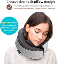 Load image into Gallery viewer, Travel Pillow 100% Pure Memory Foam Neck Pillow, Pillows for Sleeping, Car and Airplane Travel Essentials, Travel Kit with 3D Contoured Eye Masks, Earplugs and Luxury Mesh Bag (Grey)
